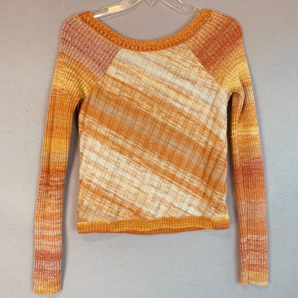 Free People Ribbed Knit Sweater Orange Rust Ombre Gradient Long Sleeve Top Small - Picture 2 of 8